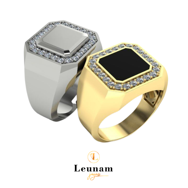 Anillo Sello con Ónix y Diamantes – Oro 18k