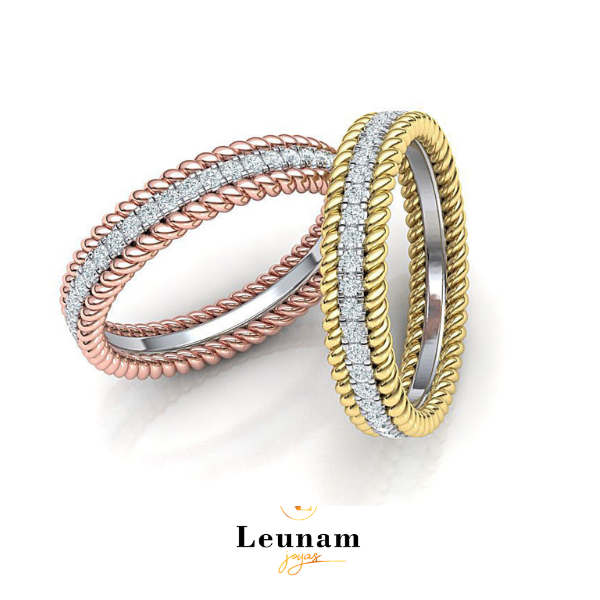 Anillos Cuerda con Diamantes – Oro 18k Tricolor