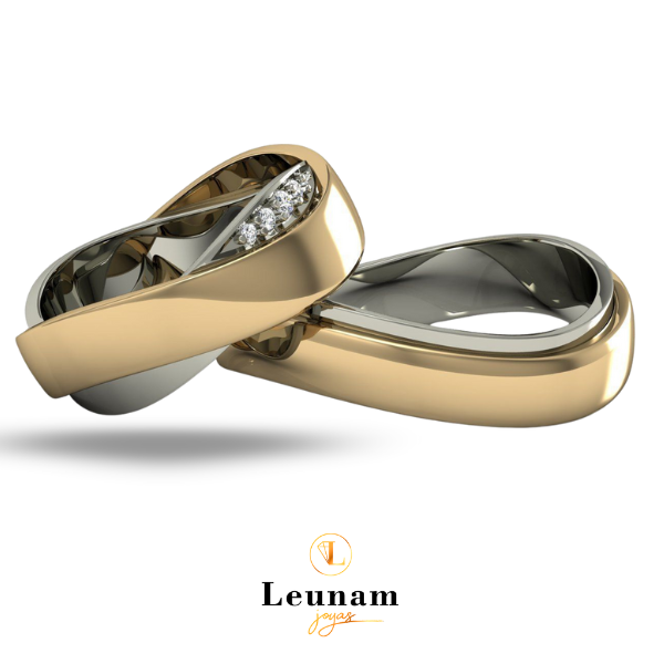 Alianzas Doble – Oro 18k Bicolor con Diamantes