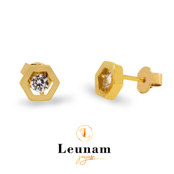 ❤️ Aritos de oro 18kt. Diseno Hexagonal fijo